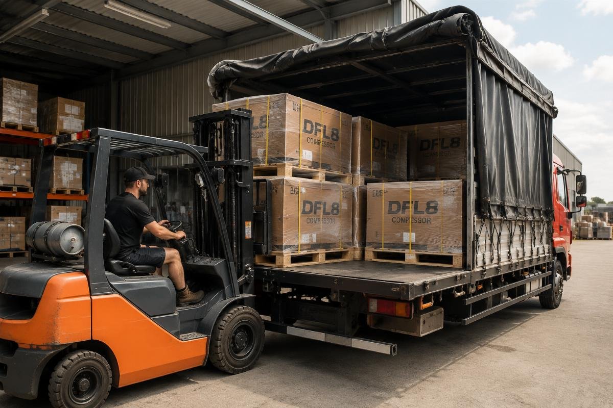 Bulk DFL8 order fulfillment for 4WD accessory suppliers Bulk DFL8 order being loaded onto a delivery truck for cross-state shipment to retail locations