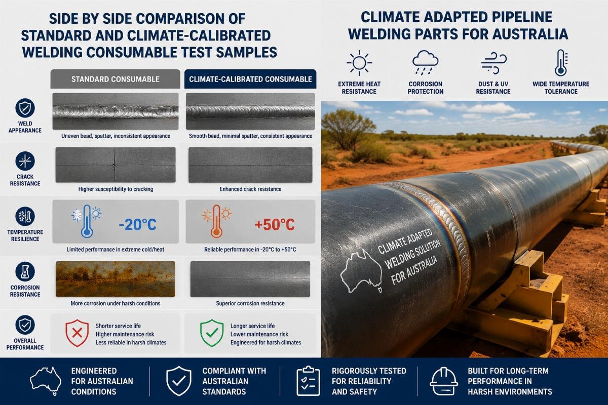 Side by side comparison of standard and climate-calibrated welding consumable test samples