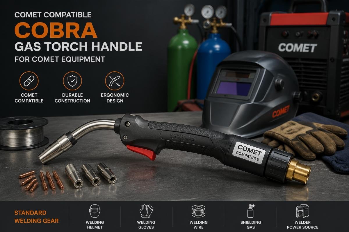 Comet compatible COBRA gas torch handle displayed alongside standard welding gear